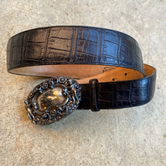 Vintage Brighton Black and Tan Belt with Silver Buckle 1995 - Picture 1 of 3